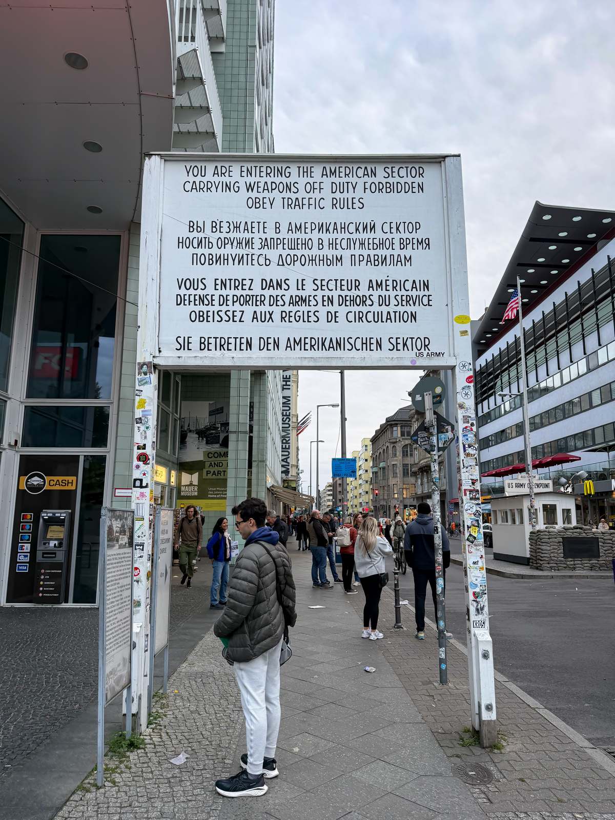 The reverse of the American sector sign, looking down Friedrichstrasse