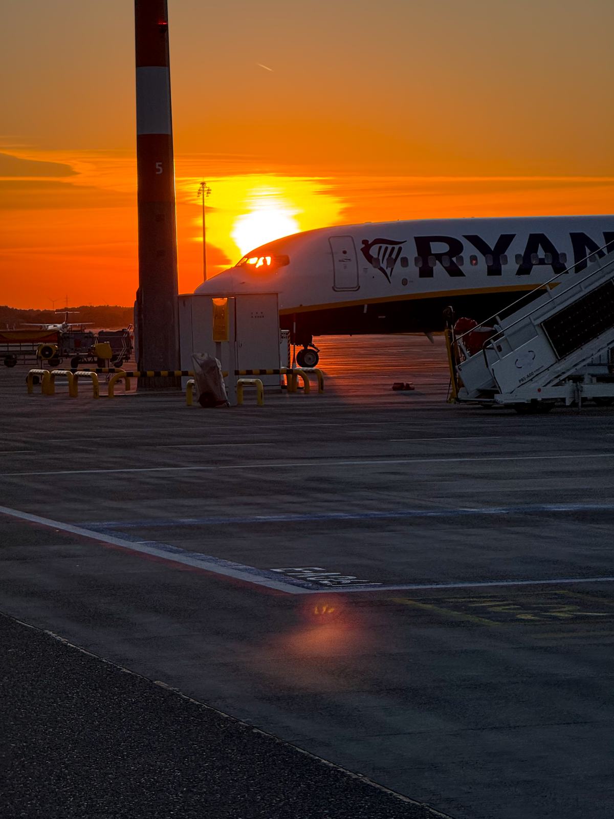 Sunset over the apron at Berlin Brandenburg airport