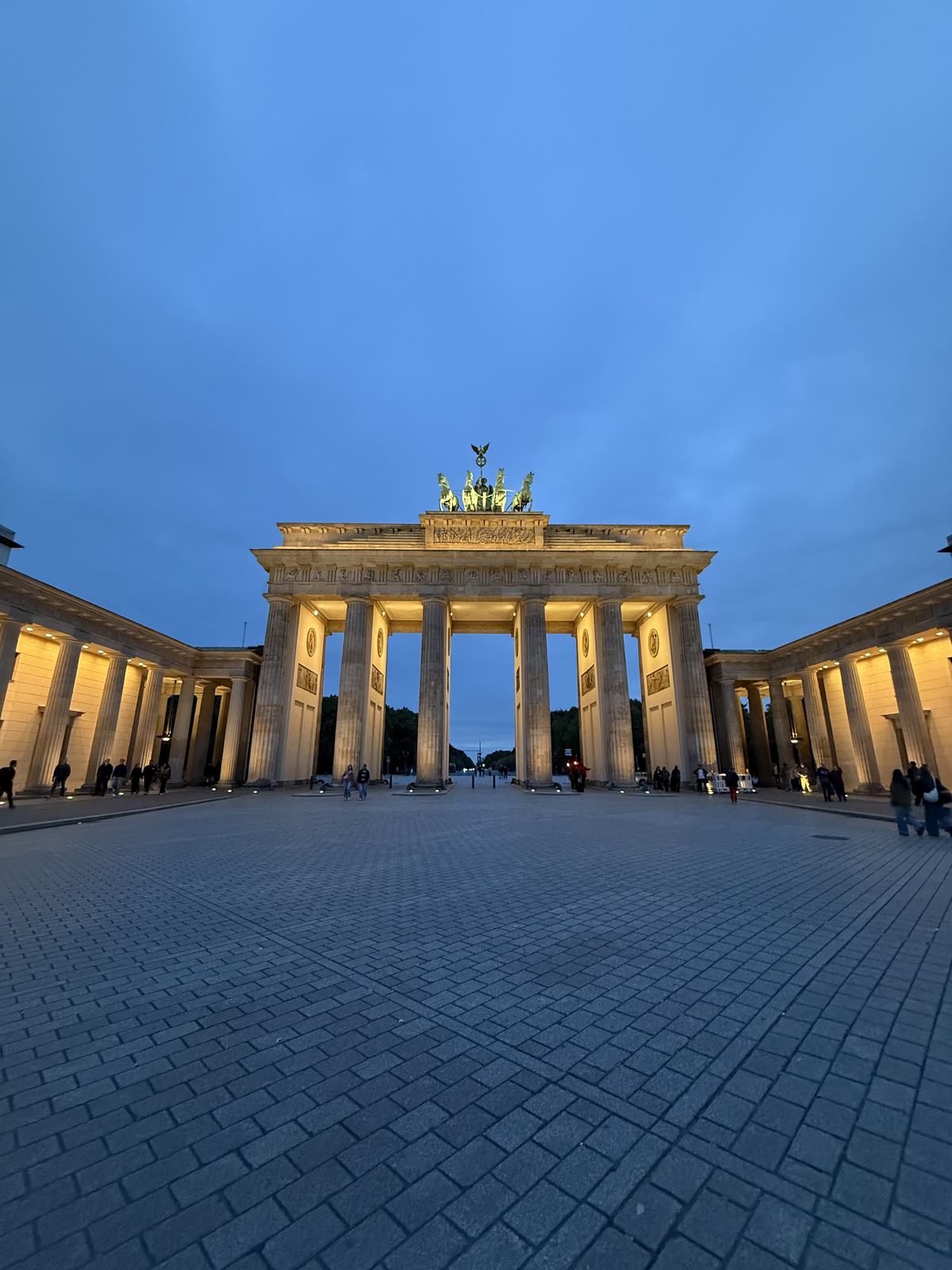 The Brandenburg Gate lit up at blue hour