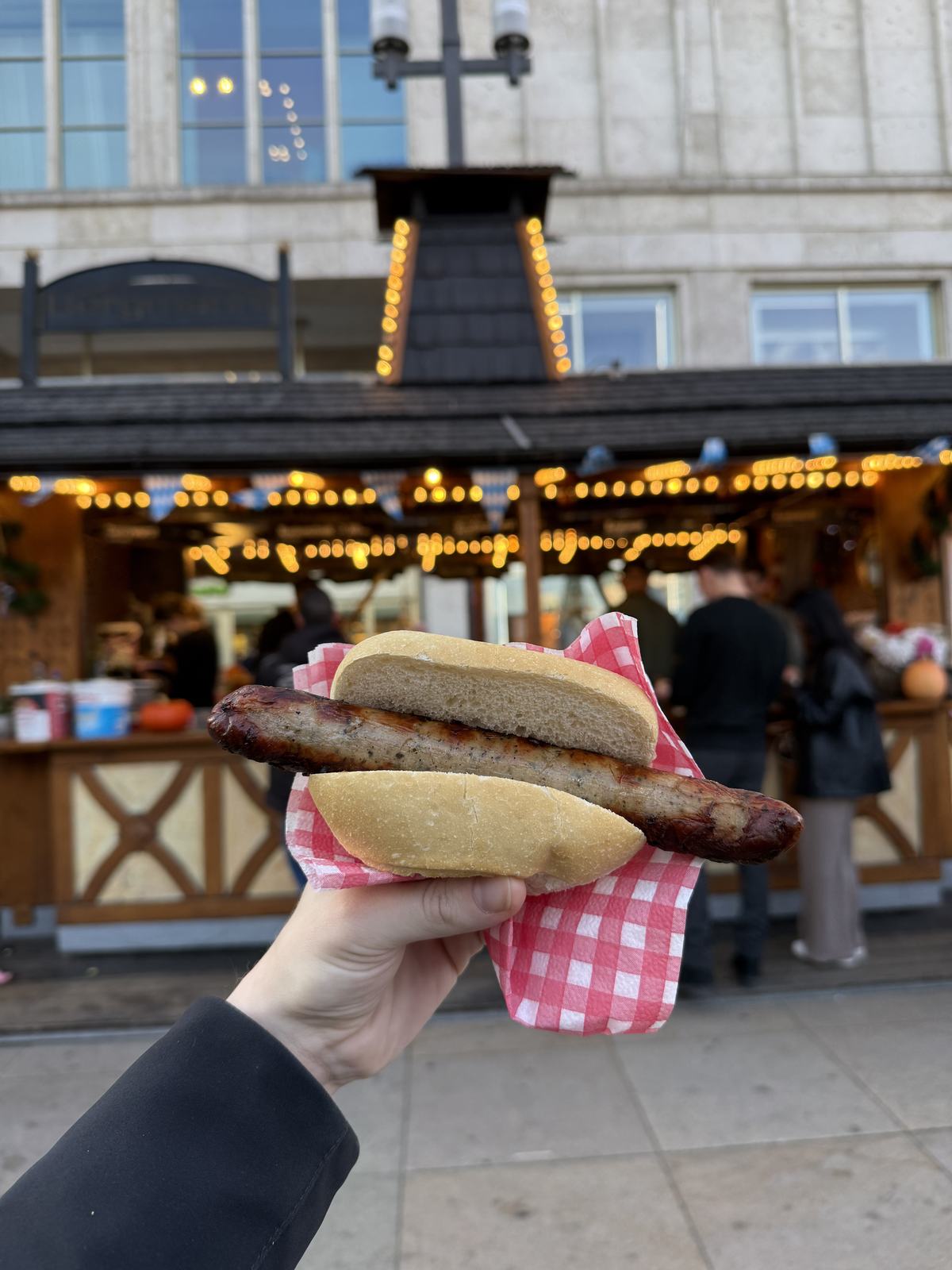 A Bratwurst in a bread roll at the Oktoberfest