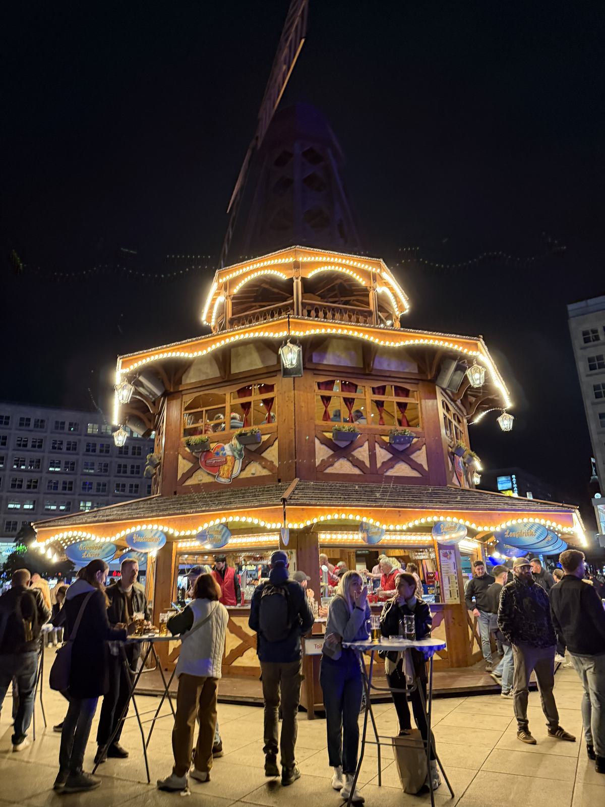 A lit carousel at the Oktoberfest on Alexanderplatz
