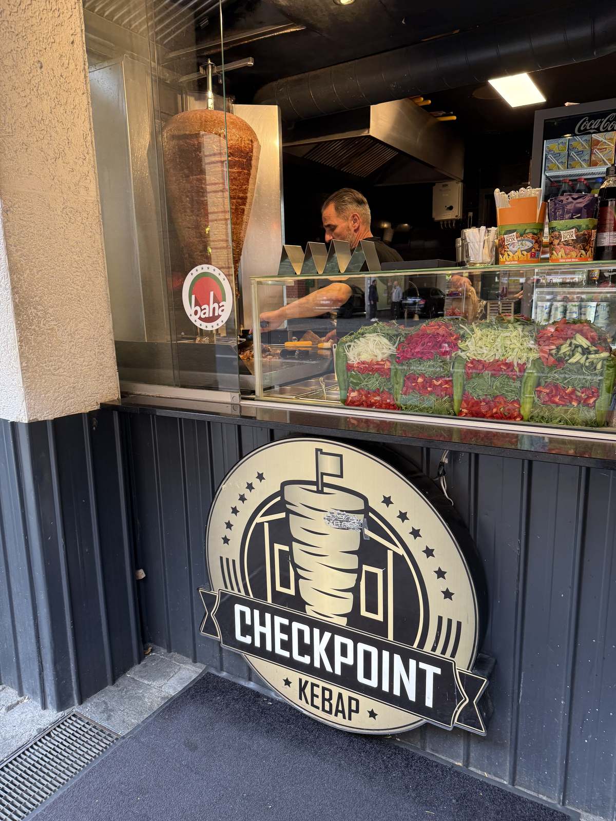 The Checkpoint Kebap shop with a doner spit