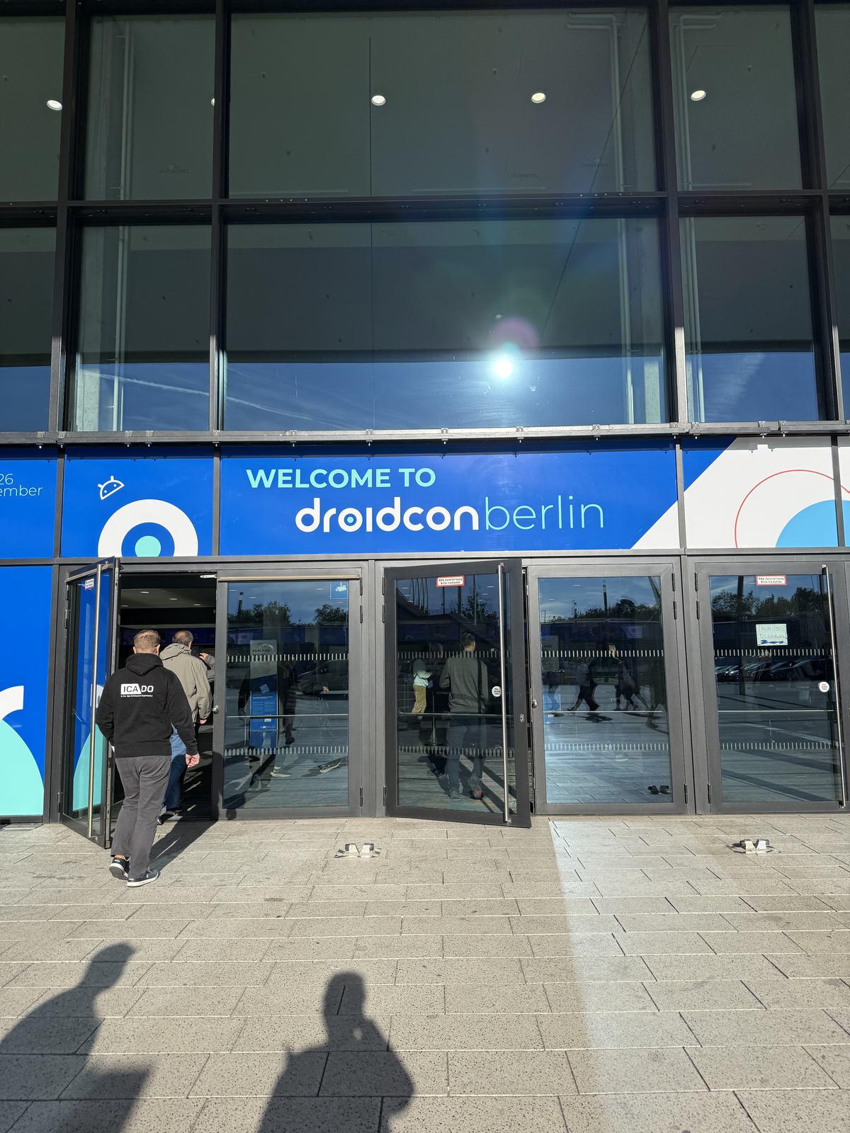 The Welcome to droidcon Berlin doors at the CityCube entrance