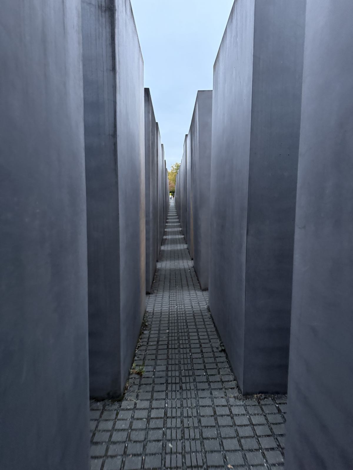 A corridor between the concrete slabs of the Holocaust Memorial