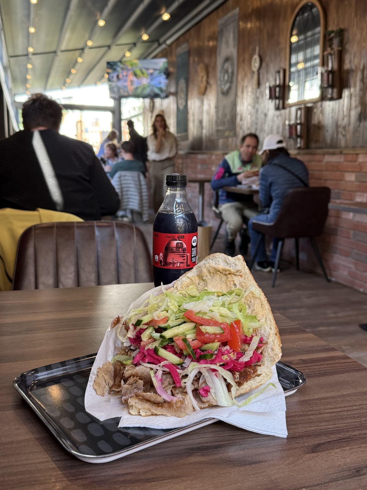 A kebab on a tray in a Berlin kebab shop