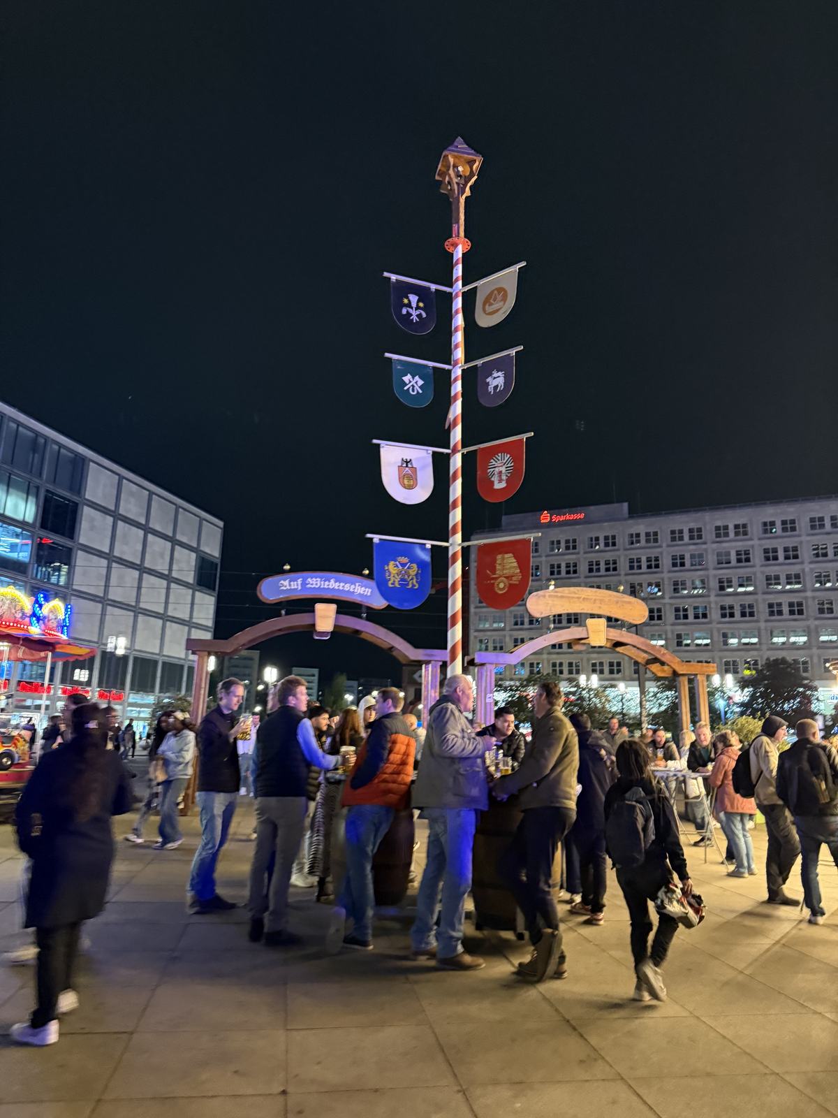 The Oktoberfest stalls on Alexanderplatz at night