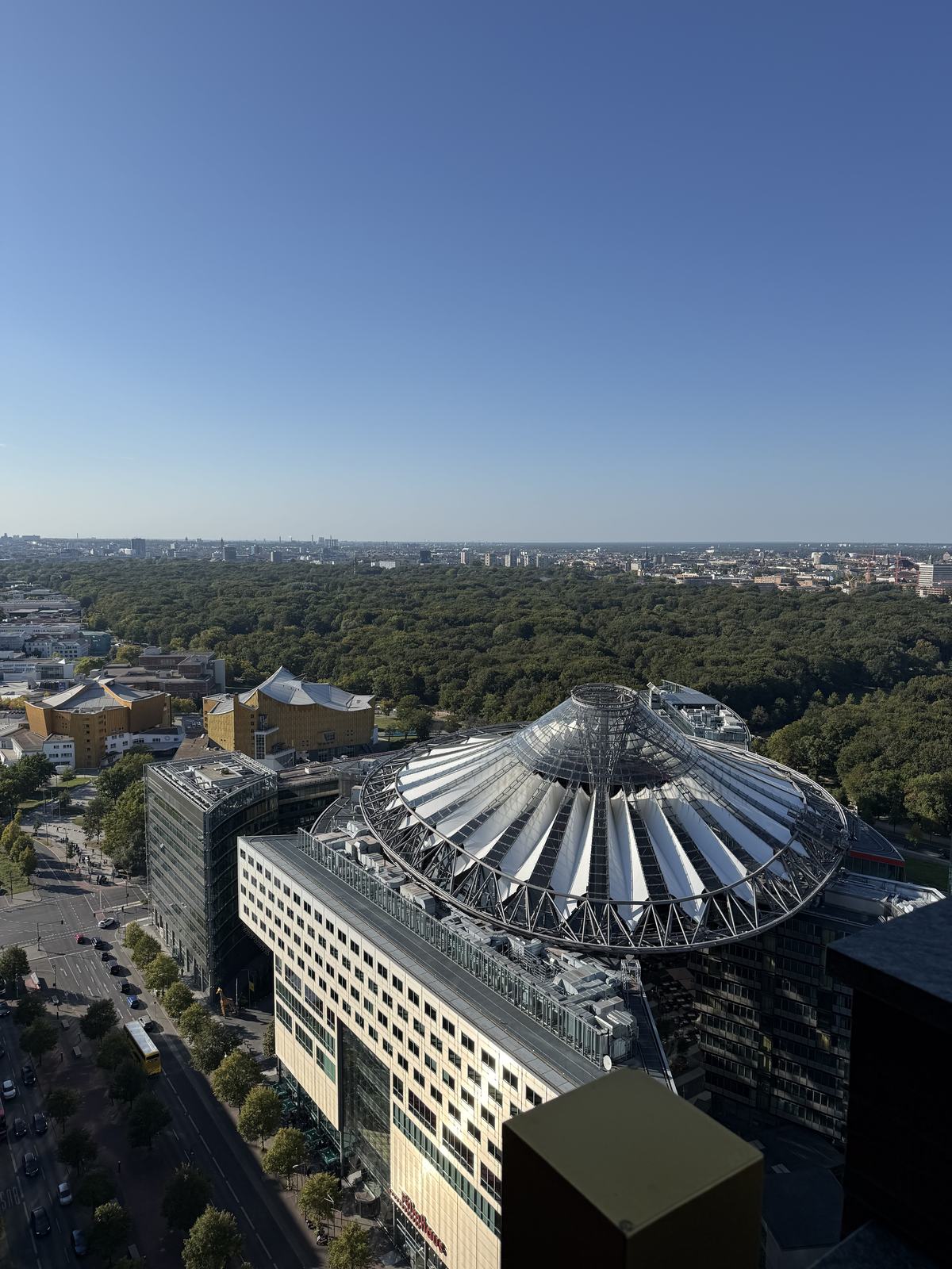 The roof of the Sony Center seen from above at Potsdamer Platz
