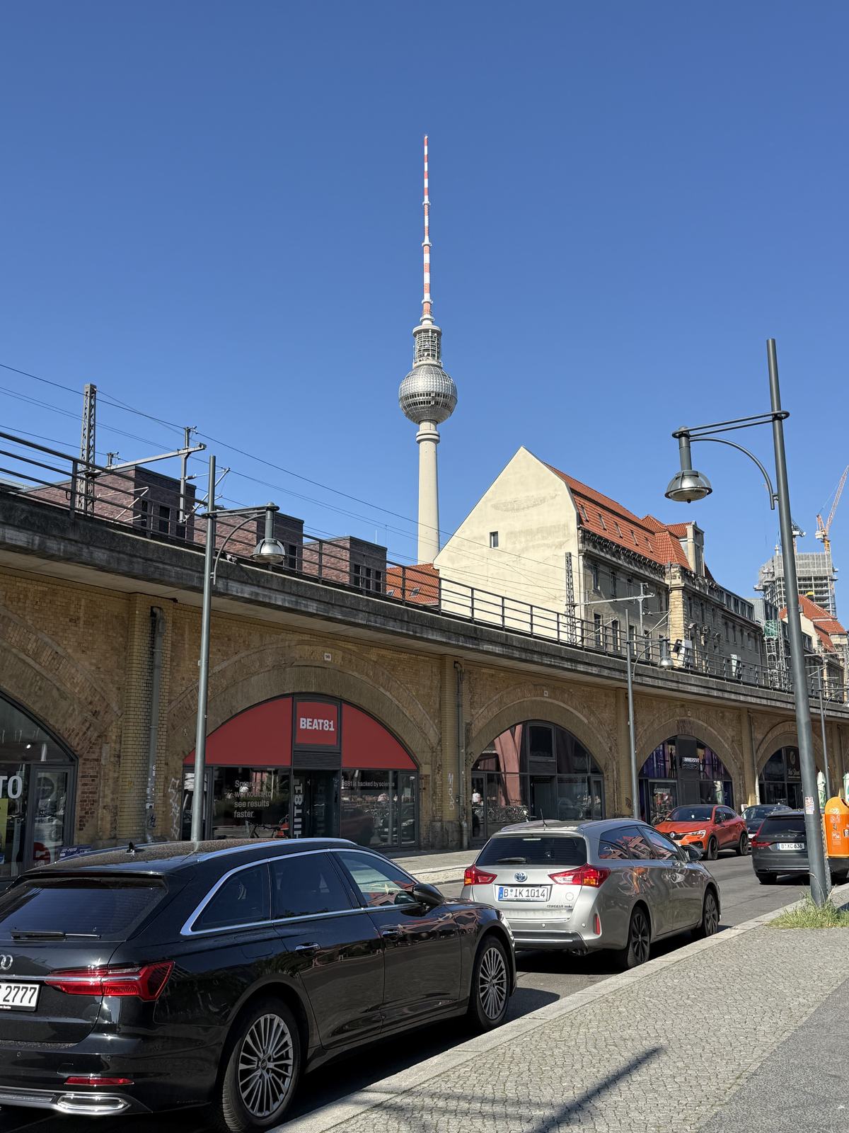 The railway arches along the Spree with the TV tower behind