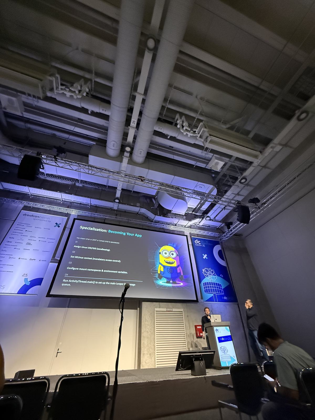 The USAP minions slide on the big screen at droidcon Berlin