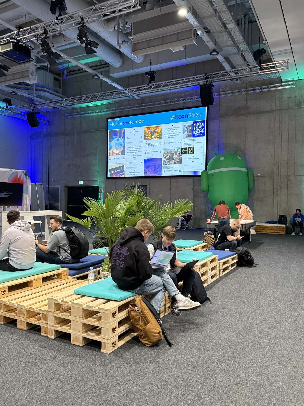Pallet seating and screens in the venue lounge