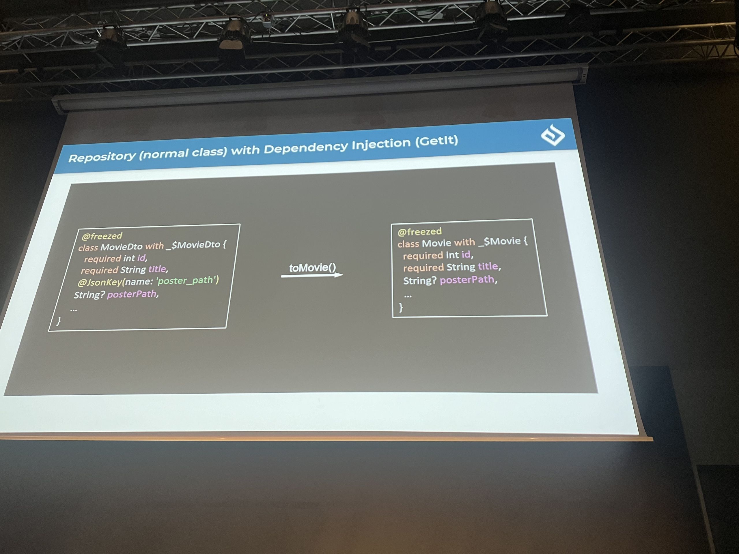 Slide about a repository as a normal class with dependency injection through GetIt