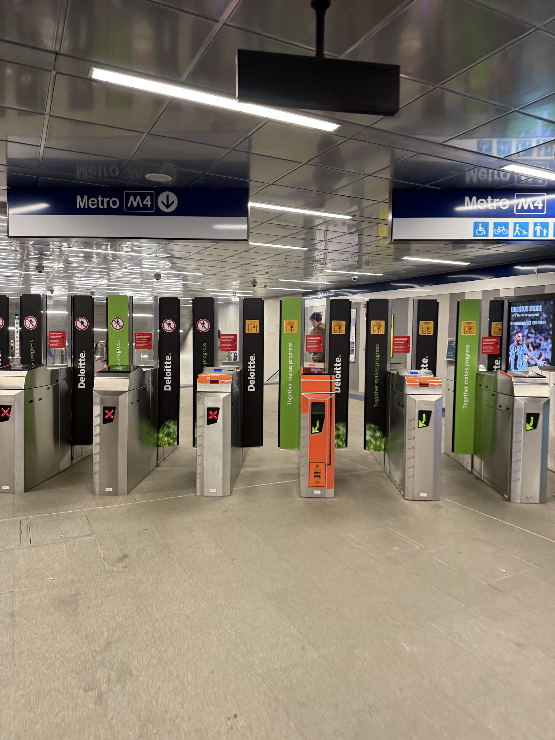 The turnstiles of the M4 metro line in Milano