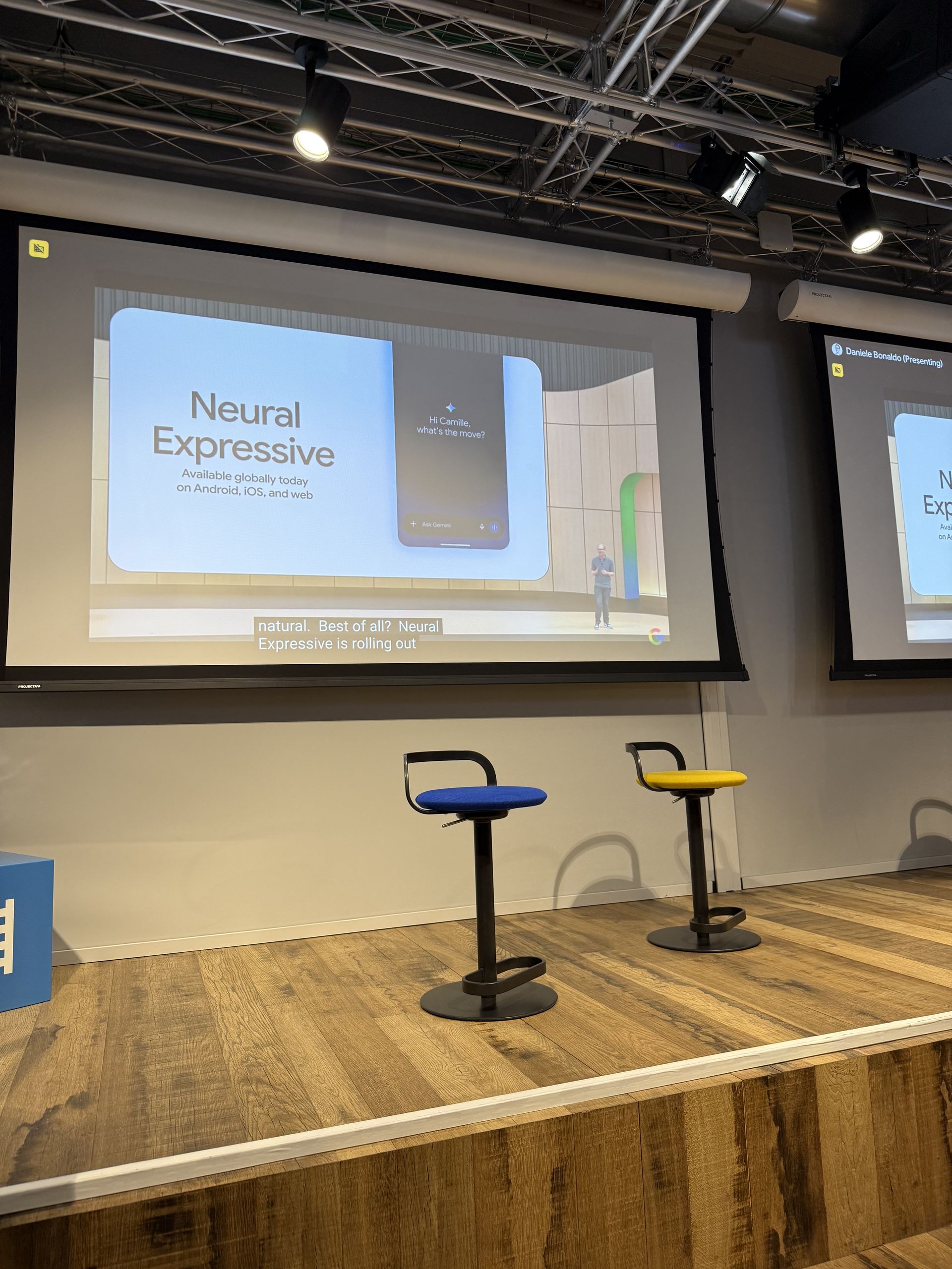 The Neural Expressive slide on the projection screen, available globally today on Android, iOS and web