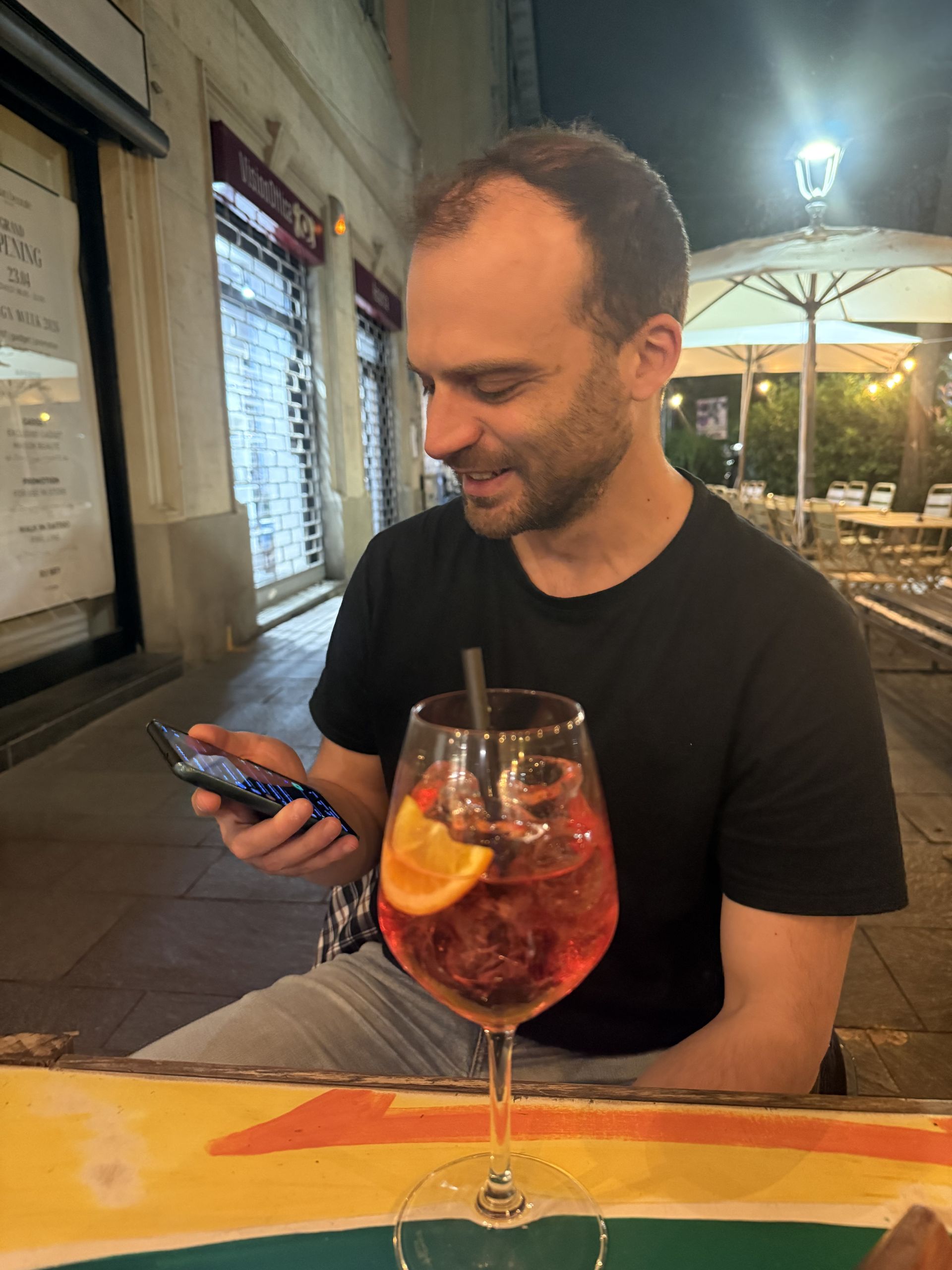 A spritz on an outdoor table in Isola after the event