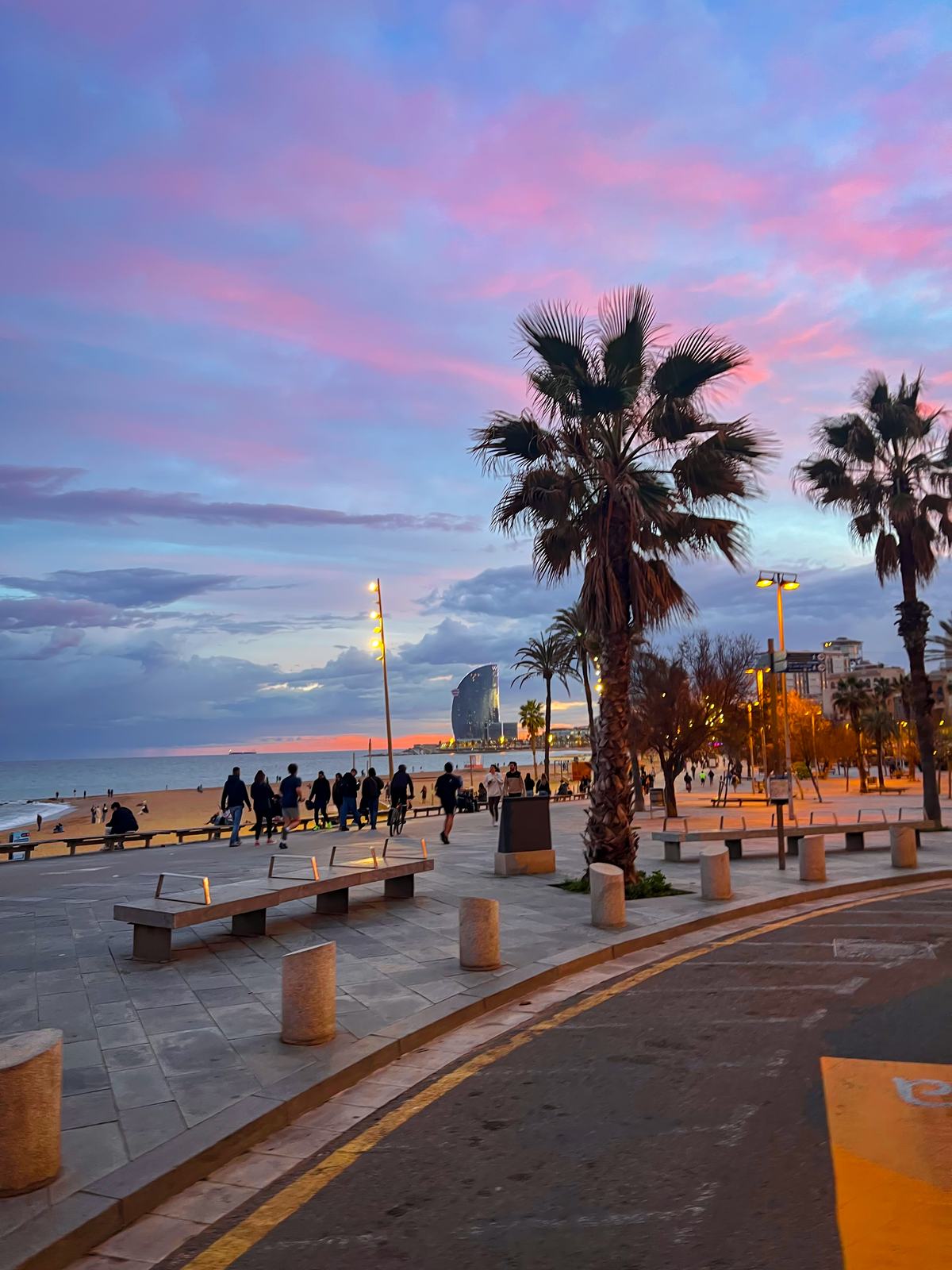 The Barceloneta seafront at sunset