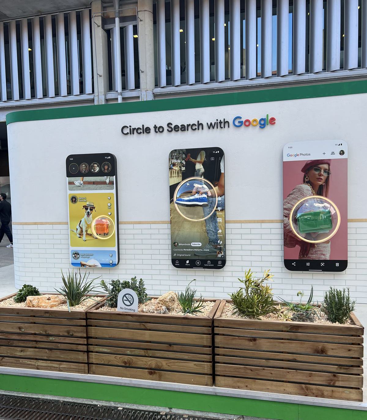 Circle to Search demo wall with phones