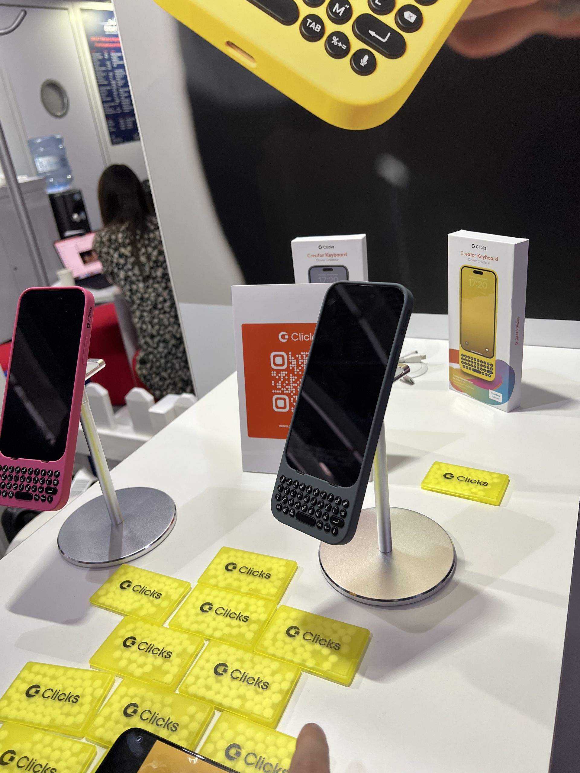 Clicks keyboard cases for iPhone on display at their stand