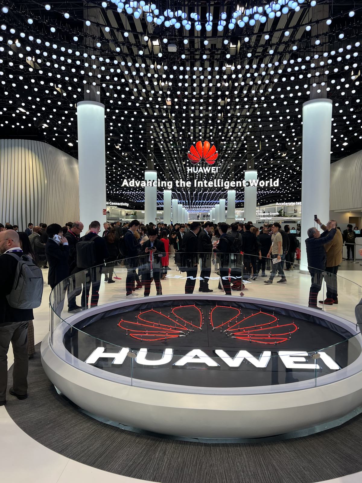 The domed LED arena at the Huawei stand