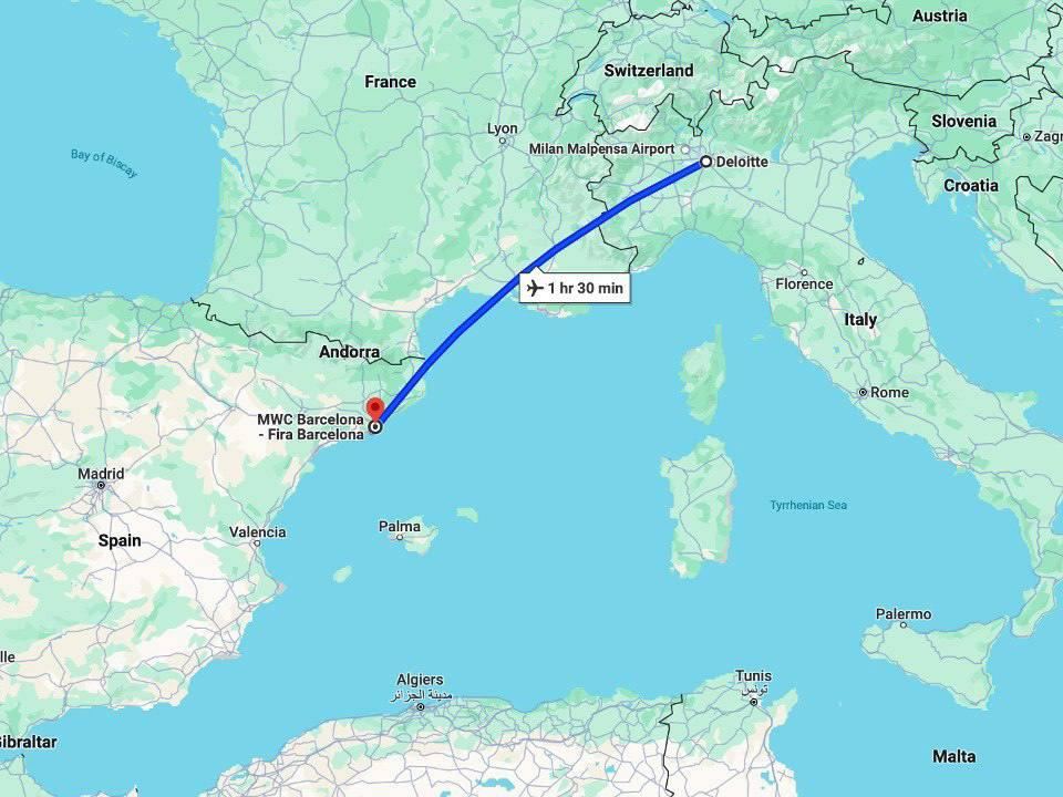 Map of the Milano to Barcelona route