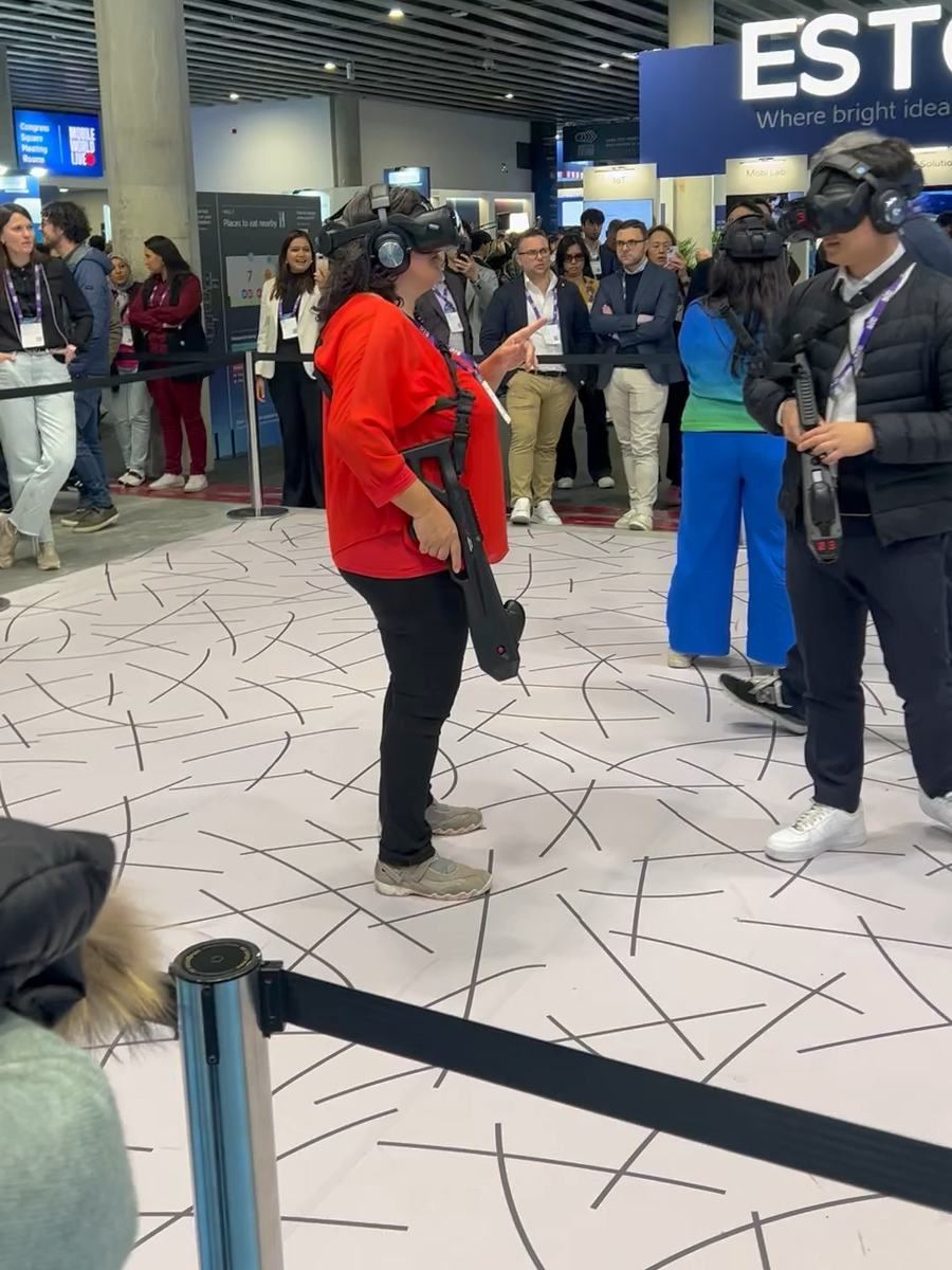 Visitors wearing VR headsets